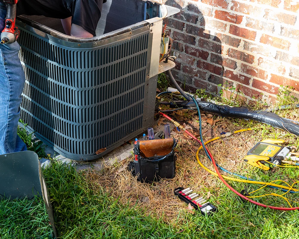 An AC unit opened for repair