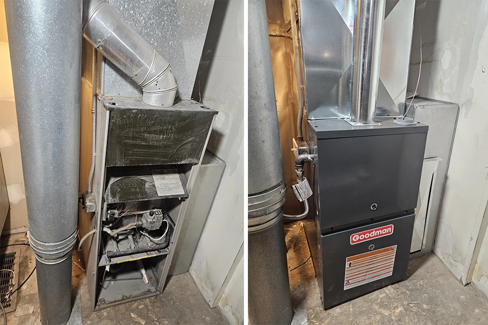 Before and after installing a new furnace